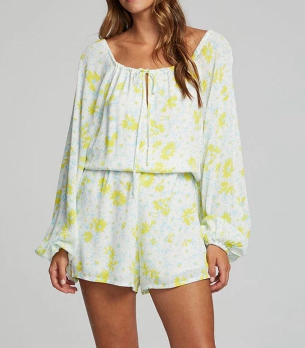 Chaser Morrison romper lined floral print with long billowy sleeves size L